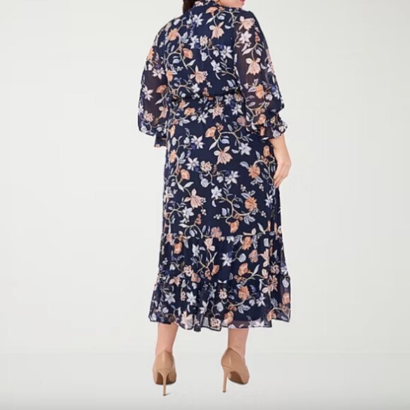 Sam And Jess Womens Long Sleeve Floral Maxi Dress Plus , Size NWT Navy 925544 - Picture 3 of 3